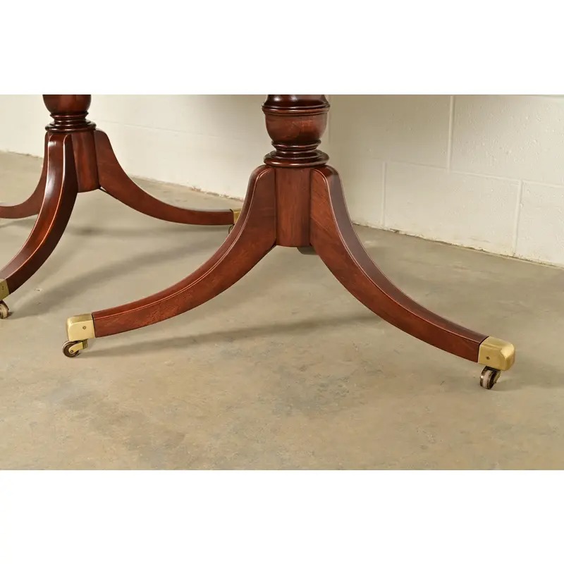 Baker Furniture Style Georgian Mahogany Double Pedestal Extension Dining Table, Newly Refinished - Image 12