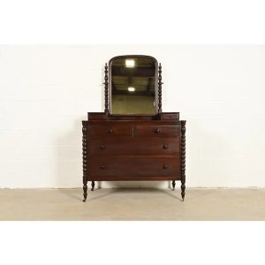 Berkey & Gay Antique Jacobean Carved Mahogany Dresser With Mirror, Circa 1920s
