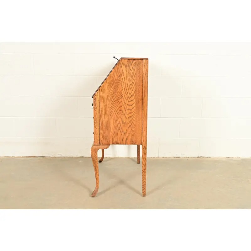 Berkey & Gay Style Antique Victorian Tiger Oak Slant Front Secretary Desk, Circa 1900 - Image 12