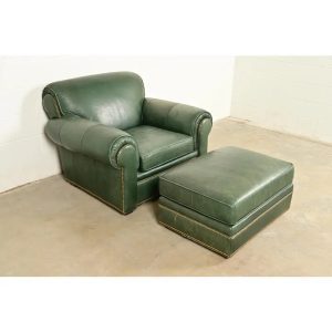 Century Furniture Art Deco Studded Leather Lounge Chair With Ottoman