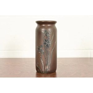 Heintz Arts & Crafts Sterling Silver on Bronze Vase With Floral Decoration