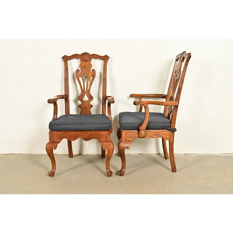Henredon Georgian Carved Solid Oak Dining Chairs, Set of Eight - Image 12
