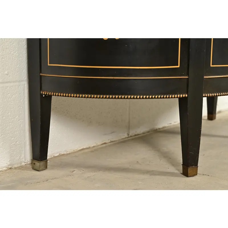Imperial Furniture Grand Rapids French Regency Chinoiserie Black Lacquered Hand Painted Demilune Cabinet, Circa 1940s - Image 12
