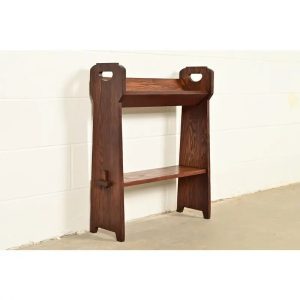 Limbert Style Antique Mission Oak Arts & Crafts Cutout Book Trough or Magazine Stand, Circa 1910