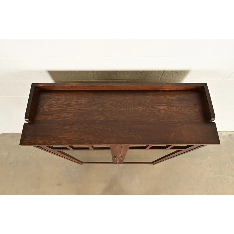 Limbert Style Antique Mission Oak Arts & Crafts Glass Front Bookcase Cabinet, Circa 1910 - Image 12