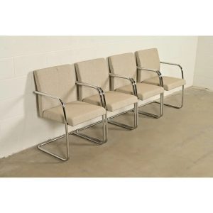 Mies Van Der Rohe Brno Style Mid-Century Modern Chrome Tubular Cantilever Club Chairs, Set of Four