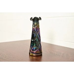 Pallme-Konig & Habel Antique Austrian Threaded Iridescent Art Glass Vase, Circa 1900