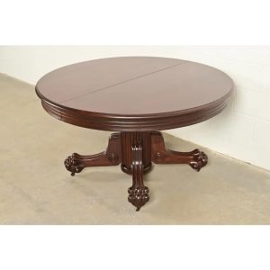 R. J. Horner Antique Victorian Carved Mahogany Split Pedestal Extension Dining Table With Lion Paw Feet, Newly Refinished