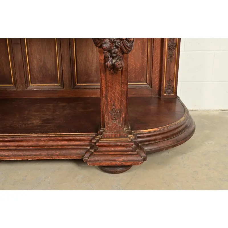 R. J. Horner Renaissance Revival Ornate Carved Oak Sideboard or Bar Cabinet, Circa 1880s - Image 12
