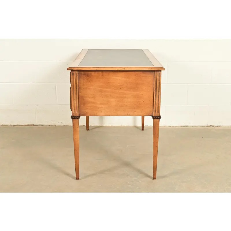 Sligh Furniture French Regency Louis XVI Carved Walnut Leather Top Writing Desk, Circa 1960s - Image 12