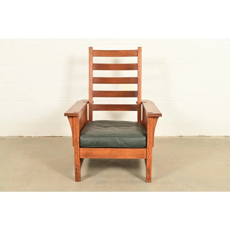 Stickley Mission Oak Arts & Crafts Reclining Morris Lounge Chair With Ottoman - Image 12