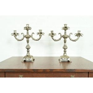 Tiffany & Co. Style Antique Victorian Silverplate Three-Light Candelabras, Pair