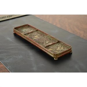 Tiffany Studios New York Grapevine Pattern Bronze and Favrile Slag Glass Pen Tray