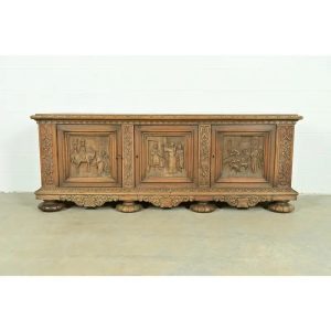 Antique Danish Renaissance Revival Carved Oak Sideboard or Bar Cabinet, Circa 1890s
