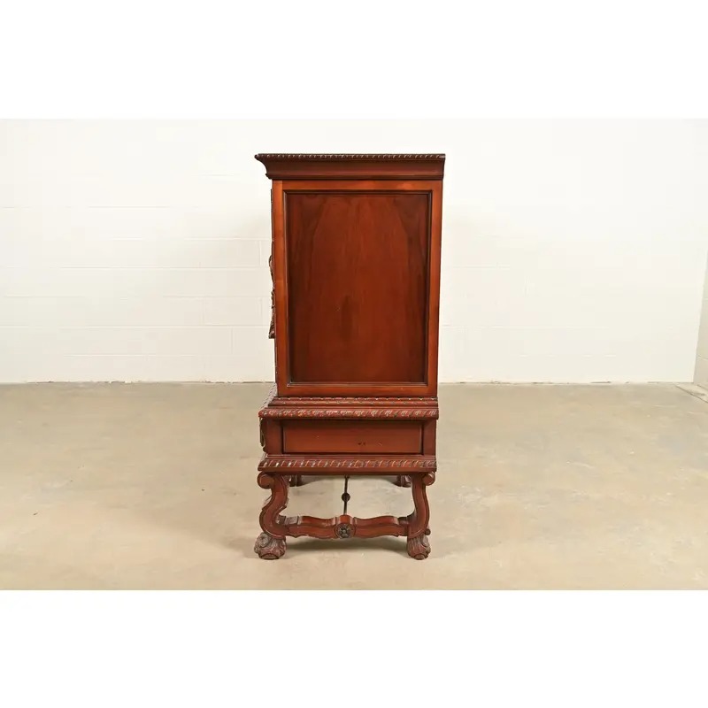 Antique Spanish Renaissance Revival Monumental Ornate Carved Walnut Sideboard or Bar Cabinet - Image 13
