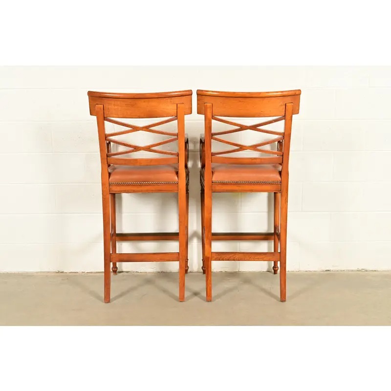 Baker Furniture English Regency Carved Walnut Bar Stools, Pair - Image 13