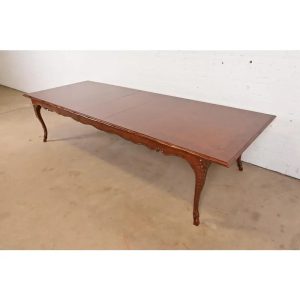Baker Furniture French Provincial Louis XV Cherry and Burl Wood Extension Dining Table, Newly Refinished