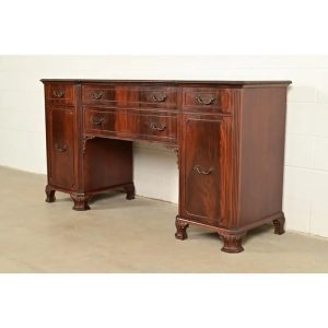 Baker Furniture Style Chippendale Carved Flame Mahogany Sideboard Buffet, Circa 1940s
