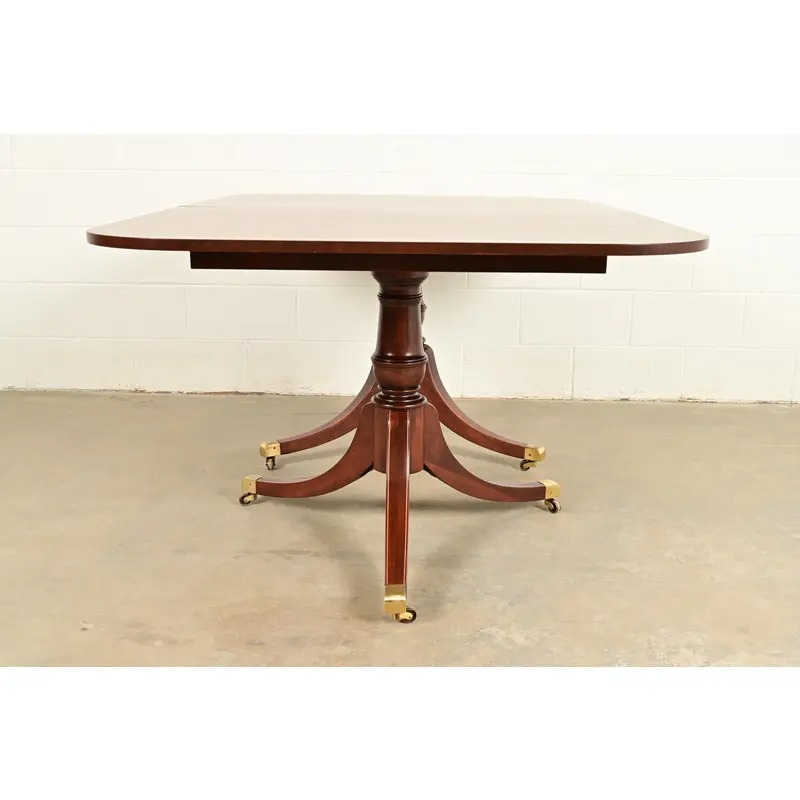 Baker Furniture Style Georgian Mahogany Double Pedestal Extension Dining Table, Newly Refinished - Image 13