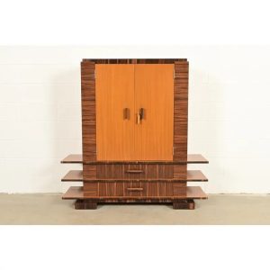 Donald Deskey Style Art Deco Macassar Ebony and Mahogany Armoire Dresser, Circa 1930s