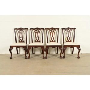 Drexel Heritage Chippendale Carved Mahogany Dining Chairs, Set of Four