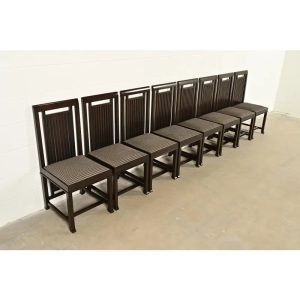 Frank Lloyd Wright for Cassina Arts & Crafts Dark Cherry Wood Dining Chairs, Set of Eight