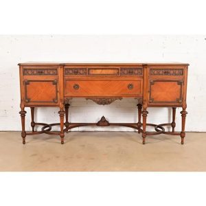French Regency Louis XVI Carved Walnut and Burl Wood Sideboard by Johnson-Handley-Johnson Furniture, Circa 1920s