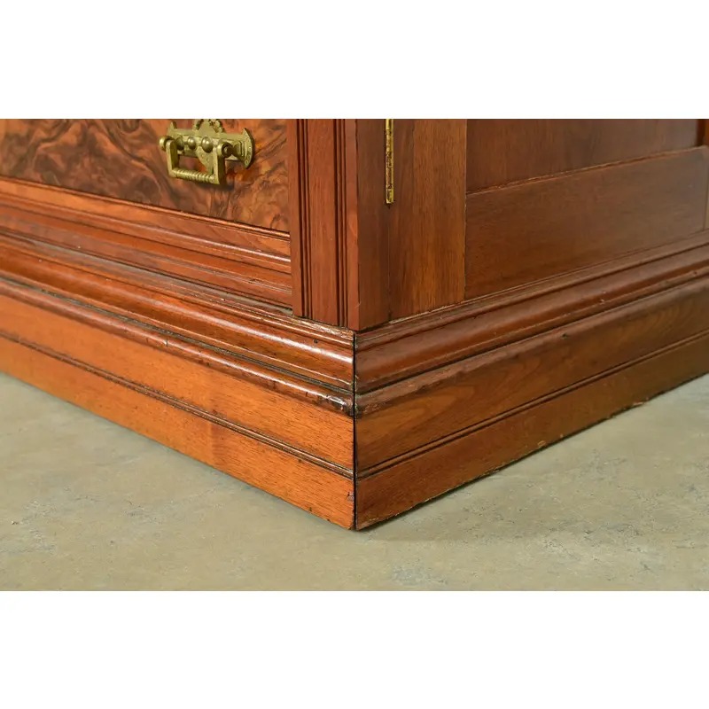 Herter Brothers Style Antique Eastlake Victorian Carved Walnut and Burl Wood Highboy Dresser, Circa 1880s - Image 13
