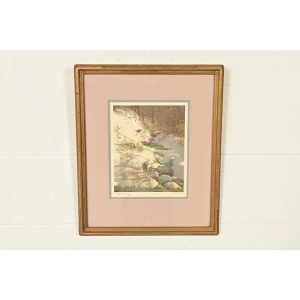J. Hohenberger Original Artist Signed "January" Lithograph in Carved Giltwood Frame