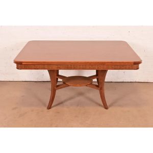 John Widdicomb Art Deco Walnut and Burl Wood Dining Table, Newly Refinished