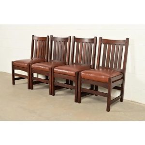 L. & J. G. Stickley Antique Mission Oak Arts & Crafts Dining Chairs, Set of Four