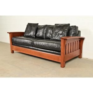 L. & J. G. Stickley Mission Oak Arts & Crafts Bow Arm Sofa
