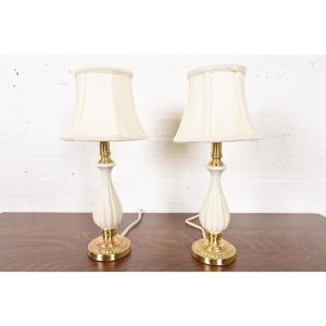 Lenox Lighting by Quoizel Hollywood Regency Porcelain and Brass Table Lamps, Pair