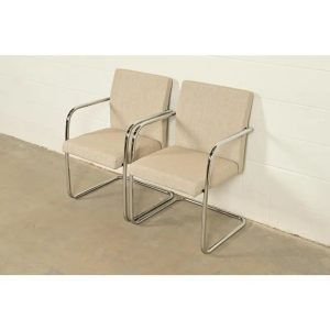 Mies Van Der Rohe Brno Style Mid-Century Modern Chrome Tubular Cantilever Club Chairs, Pair