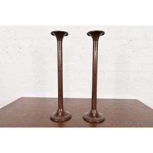 Silver Crest Arts & Crafts Sterling Silver on Bronze Tall Candlesticks, Pair