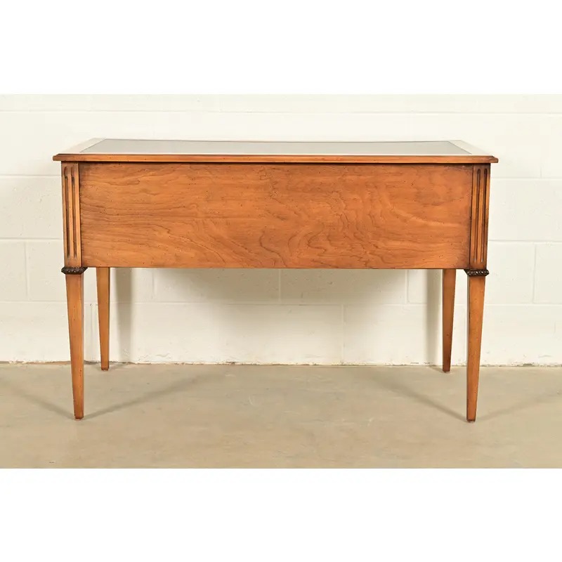 Sligh Furniture French Regency Louis XVI Carved Walnut Leather Top Writing Desk, Circa 1960s - Image 13