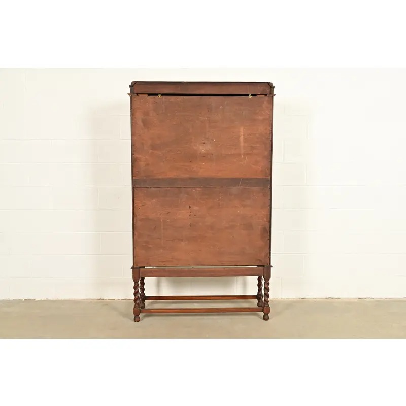 Stickley Brothers Style Antique Arts & Crafts Carved Oak Bookcase Cabinet With Leaded Glass Doors, Circa 1900 - Image 13