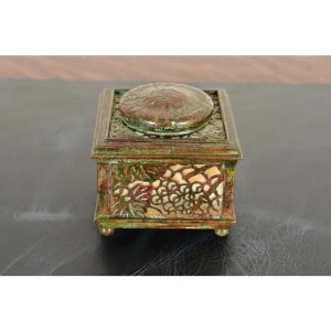 Tiffany Studios New York Grapevine Bronze and Favrile Slag Glass Inkwell