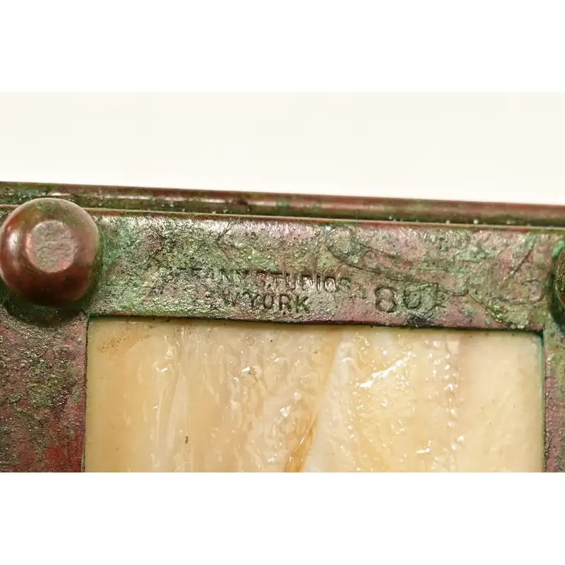 Tiffany Studios New York Grapevine Pattern Bronze and Favrile Slag Glass Box - Image 13
