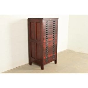 Antique Arts & Crafts Mahogany 20-Drawer Architect's Blueprint Flat File Cabinet by Hamilton, Circa 1900