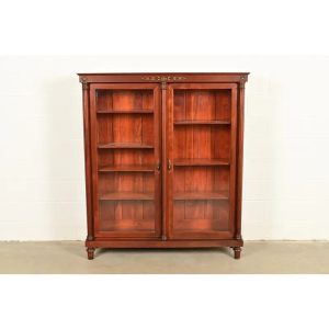 Antique French Empire Carved Mahogany Bookcase With Mounted Ormolu, Circa 1890s