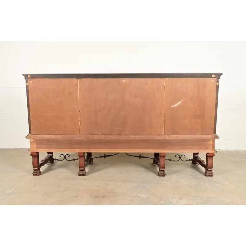 Antique Spanish Renaissance Revival Monumental Ornate Carved Walnut Sideboard or Bar Cabinet - Image 14