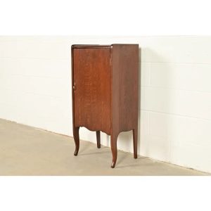 Antique Victorian Carved Tiger Oak Music Cabinet, Circa 1900