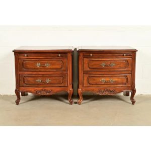 Century Furniture French Provincial Louis XV Carved Cherry Wood Nightstands, Pair