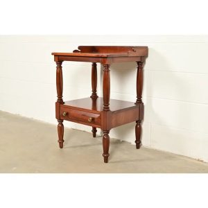 Davis Cabinet Co. American Colonial Carved Solid Cherry Wood Nightstand, Circa 1960s