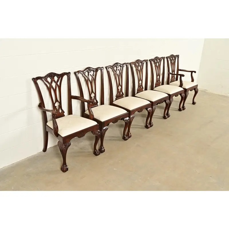 Drexel Heritage Chippendale Carved Mahogany Dining Chairs, Set of Six