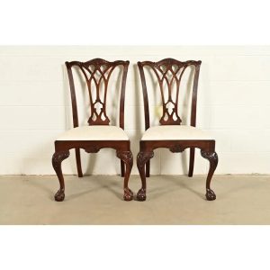 Drexel Heritage Chippendale Carved Mahogany Side Chairs or Dining Chairs, Pair
