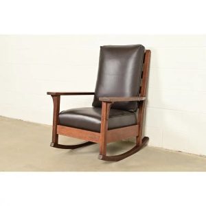Gustav Stickley Antique Mission Oak Arts & Crafts Rocking Chair, Circa 1910