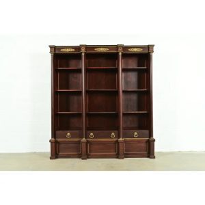 Jacob-Desmalter Style Antique French Empire Mahogany Bibliotheque Bookcase Cabinet With Mounted Gilt Bronze Ormolu, Circa 1880s
