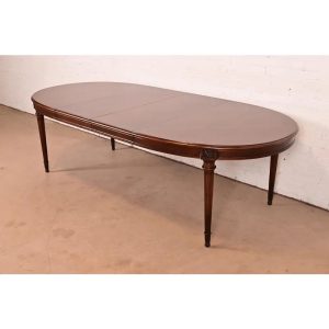 Karges French Regency Louis XVI Carved Walnut Extension Dining Table With Parquet Top, Newly Refinished
